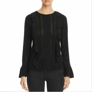 Design History Black Pointelle Ruffled Sweater